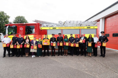 Participants celebrated the donation of 14 life-saving public access Mindray BeneHeart C1A AEDs to local fire stations from Hearts for Herts Charity and Hertfordshire County Council