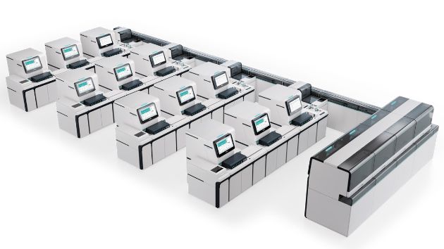 MT 8000C 全自动智慧凝血流水线 - 分析仪节点灵活扩展，支持 12 台分析仪组合