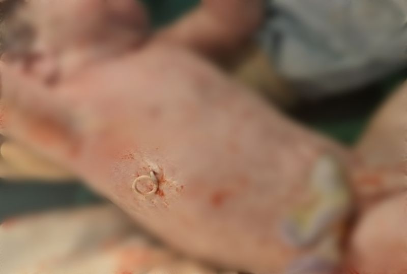 New born baby with Harrison catheter in place